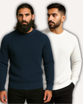 Pack of 2 Blue & White Waffle-Knitted Sweatshirts
