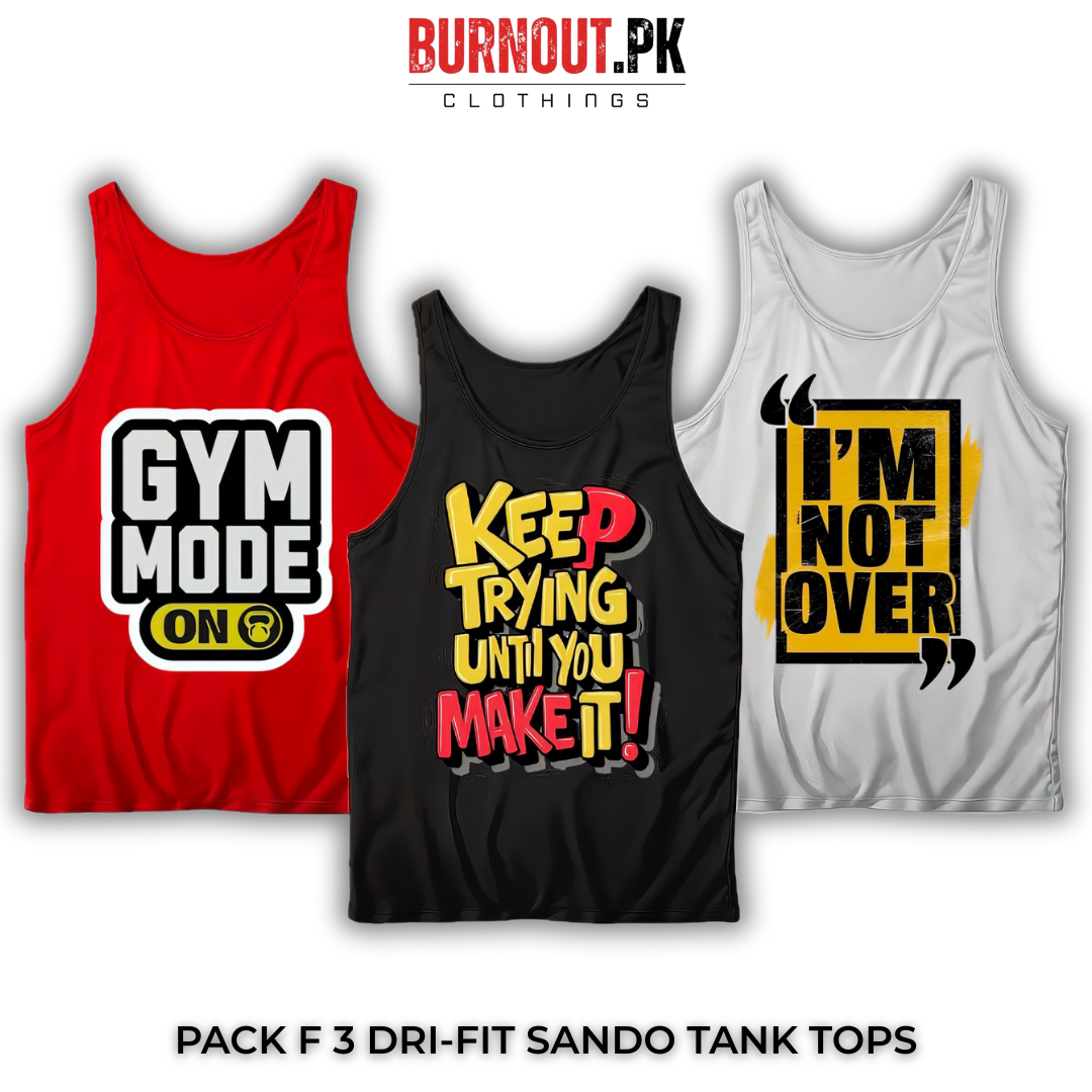 Pack of 3 Printed Gym Sando Tanks