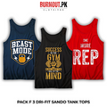 Pack of 3 Printed Gym Sando Tanks