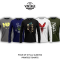 Pack of 5 Round Neck Full Sleeves Printed T-shirts