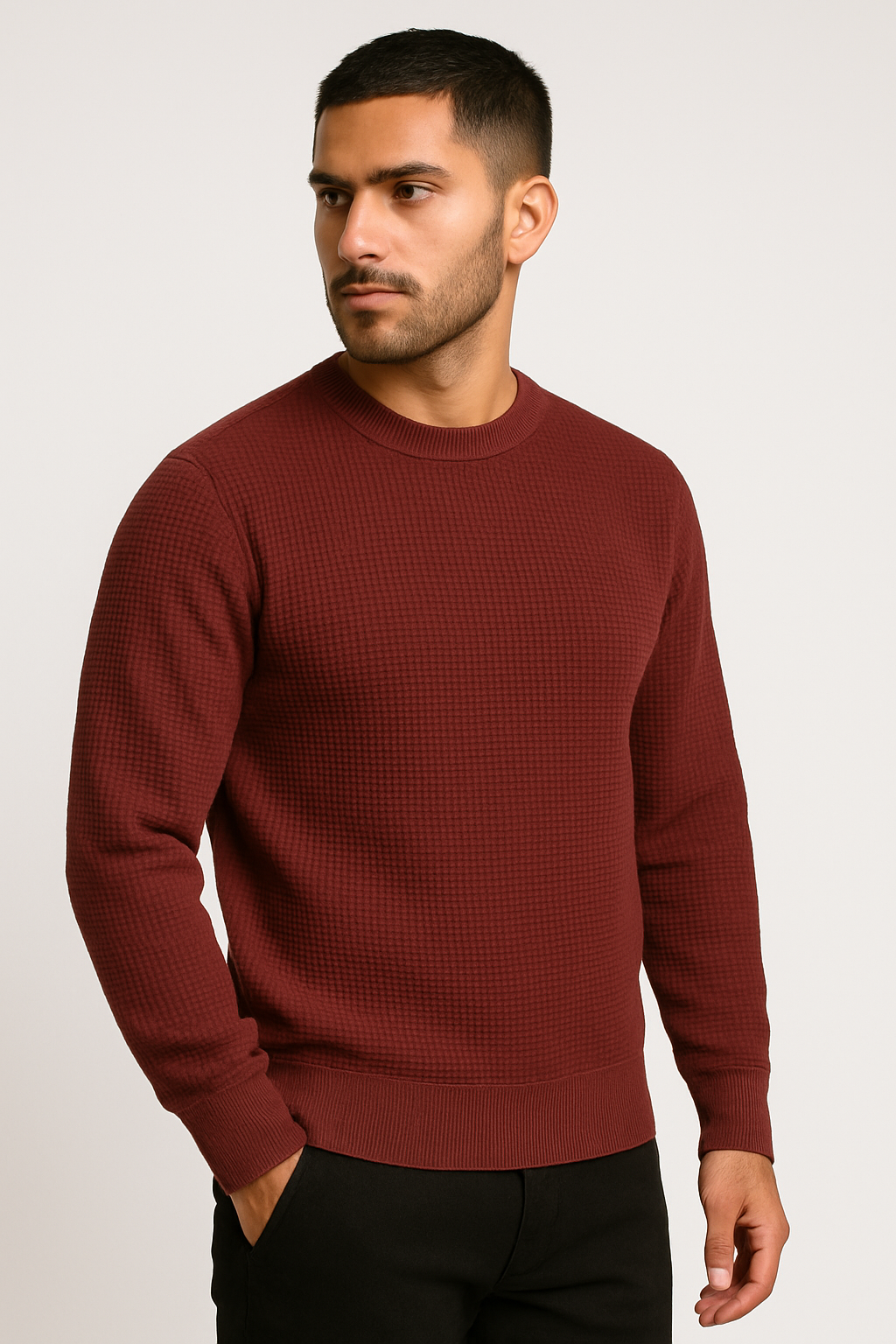 Maroon Waffle-Knitted Sweatshirt