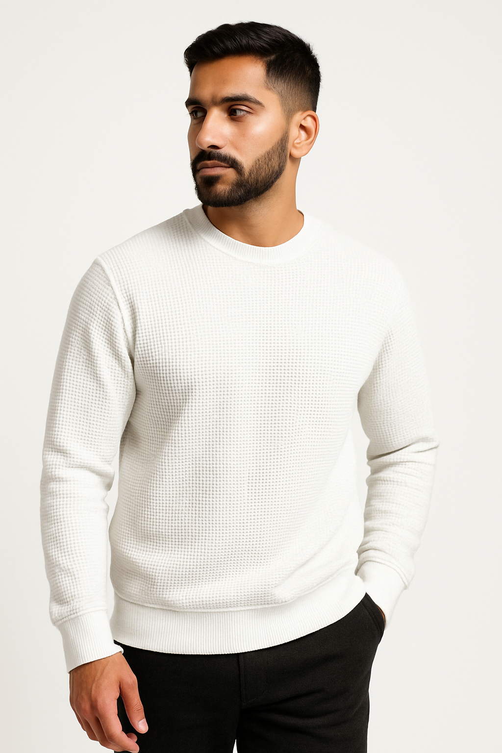 Pack of 2 Charcoal & White Waffle-Knitted Sweatshirts