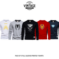 Pack of 5 Round Neck Full Sleeves Printed T-shirts